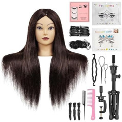 ekavo Парикмахерская голова со штативом, тренировочные головы с 90% настоящих волос, 58 см, манекен для парикмахерского искусства, обучения кос