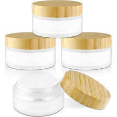 4 x Матовые стеклянные пустые баночки для образцов с бамбуковыми крышками для крема, лосьона, бальзама для губ, макияжа