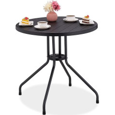 Садовый стол Relaxdays, В x Диаметр: 75 x 80 см, Балконный стол из дерева, пластика и стали, круглый стол для патио, черный