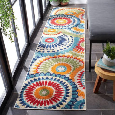 Safavieh Cabana Collection CBN382M Boho Medallion Indoor/Outdoor Non-Shedding Stain Resistant Patio Backyard Runner, 2 ft 2 inches x 9 inches, Blue / Ivory