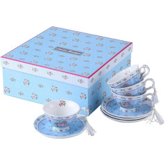 Набор кофейных чашек и блюдец, винтажный фарфор в стиле шебби-шик, дизайн с птицами и бабочками, цветочная подарочная коробка, розово-голуб