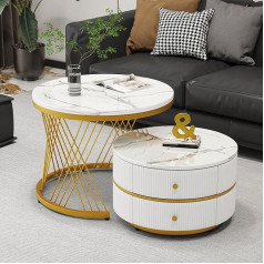 Murul Элегантный комплект из 2 белых журнальных столиков в форме гнезда, 60 x 60 x 46 см и 50 x 50 x 30,8 см, комбинированный журнальный столик в форме гне