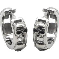 BlackAmazement 316L Edelstahl 2er Set Klapp Creolen Ohrringe Double Skull Totenkopf Silber Schwarz Damen Herren
