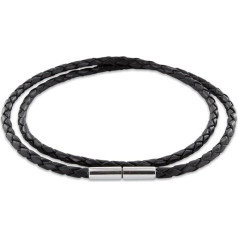 Ожерелье Auroris из натуральной кожи, черное, толщина 3 мм, с туннельной застежкой-крутилкой из нержавеющей стали