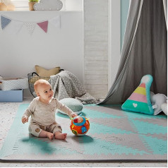 LuBabymats Детский коврик-пазл из вспененного ЭВА с дополнительной мягкой основой для детей - мятный и серый
