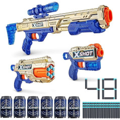 X-Shot Excel Royale Edition Combo Pack - Golden Hawk Eye, Reflex 6, Kickback (48 дротиков, 6 баллончиков), Foam Dart Blaster