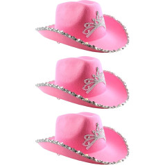 Женская розовая ковбойская шляпа с тиарой - Розовая маскарадная шляпа для девичника - 3 шт.