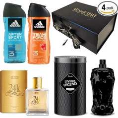 Роскошный подарочный набор ароматов для него - Специальное издание 2025-24k Gold Perfume - Living Legend Perfume - 2 x Adidas Shower Gel - День отца - Для мужчин - Подарок д