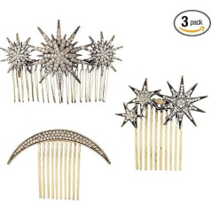 3 Stück Vintage-Haarkämme aus Metall für Frauen und Mädchen, Brautschmuck, Mond, Stern, dekorative Clips, goldfarben, französischer Twist-Haarkamm mit Zähnen, Griff für Braut, Hochzeit, Kopfschmuck,