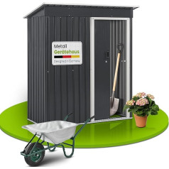 Juskys Металлический сарай для инструментов S с 1 м², пятискатной крышей, раздвижной дверью и фундаментной рамой - 161 x 86 x 181 см Садовый сарай мал