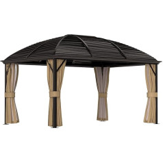 Outsunny Garden Gazebo Party Tent Folding Gazebo Marquee 4 x Double Side Panels Waterproof 2 Lantern Hooks Aluminium + Polyester Brown Approx. 4 x 3 x 2.8 m