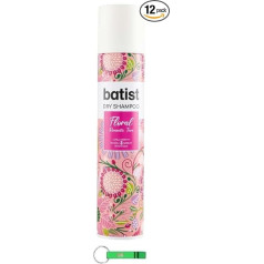 12 x Batist Сухой шампунь Floral - Сухой шампунь очищает волосы за несколько минут без воды с ароматом букета Тиаре и жасмина 75 мл + бесплатный брело