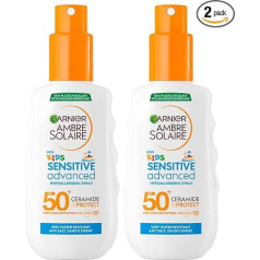Garnier Ambre Solaire Kids Sensitive Advanced SPF 50+ Спрей с высокой степенью защиты для детей, гипоаллергенный и водостойкий, с керамидами для восстановления ко