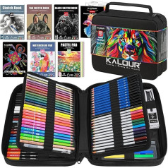 KALOUR PDAS 109 Character Set Sketch Set, Pro Art Supplies with Neon, Colouring Pencils, Watercolour, Metallic, Graphite and Charcoal Pens, 6 Sketchbooks and Colouring Book, Gift for Adults, Teenagers