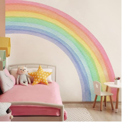 funlife Wall Tattoo Rainbow Large 200 x 180 cm, Self-Adhesive Pastel Rainbow Wall Sticker for Children's Room, Fabric Rainbow Wall Sticker for Baby Room, Bedroom, Right Half Rainbow Arch Children's