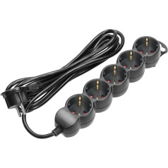 Удлинительный кабель 5gang 2P+Z (Schuko), 3м H05VV-F 3x1.5mm2, Imax=16A, плоская вилка, черный