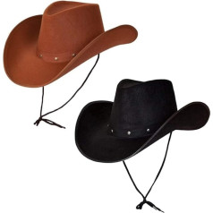 Wicked Costumes Adult Texan Cowboy Hat Brown & Black 2 Pack Fancy Dress Party Accessory Country Western Rancher