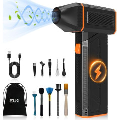 EUKI Электрическая воздуходувка для пыли, 3-скоростная 130,000 об/мин, пылесборник со сжатым воздухом, аккумулятор 5000 мАч, щетка для чистки и быст