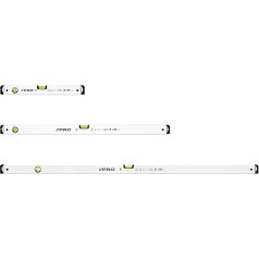 PRO 600 Spirit Level Set 3-Piece - Lengths 50, 100, 150 cm - Precise Spirit Levels with 2% Gradient - Ergonomic Profile and ERS+ (Easy Reading System) - Anti Shock Absorber End Caps - Colour White