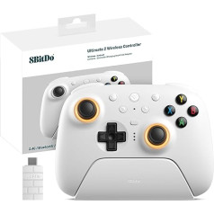 8Bitdo Ultimate 2 Kabelloser 2.4G Controller für PC&Android, TMR Joystick Update, Lange und Kurze Triggersperren, RGB-Feuerring, Kabellose 8Speed Technologie Gaming-Controller mit Ladestation, Weiß