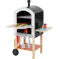 Teamson Kids My Little Helper Pizza Oven & 24 Piece Accessory Set, Grey/Natural