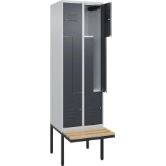 C + P Möbelsysteme C+P | Z-Spind Classic Plus Sitzbank | 2 Abteile | lichtgrau/grau | B 600 mm | Zylinderschloss | auskragend | Buche-Hartholz