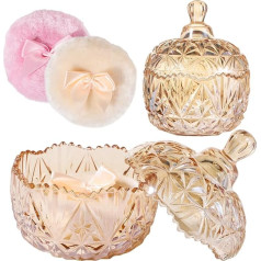 3teiliges Braunglas-Puderquasten-Behälter-Set mit Deckel, Kronen-Design, große Puffs für Körperpuder-Anwendung