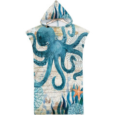 Rowjoy Пляжное полотенце-пончо, пончо для серфинга для женщин и мужчин, пляжное полотенце из микрофибры с принтом океанских животных, пончо дл