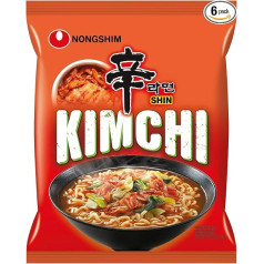 Nong Shim Instant Noodles Kimchi Ramyun - Korean Ramen Soup - Quick Preparation - Value Pack of 6 x 120g