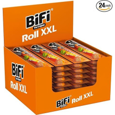 BiFi Roll XXL Закуска в тестовой оболочке, сытная крупная мясная закуска с салями, упаковка из 24 штук (24 х 70 г)