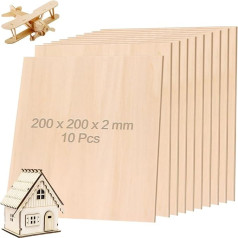 Basswood Pack of 10, деревянные панели для ремесел 200 x 200 x 2 мм, бальзовые панели фанеры, фанерная доска 2 мм, ремесленные деревянные панели для лазерн