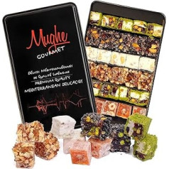Mughe Gourmet Sultan Pistachio Turkish Delight Sweets, элегантная подарочная банка - 650 г - Lokum Delights фисташки, апельсин, фундук, миндаль - идеальный подарок на День мат