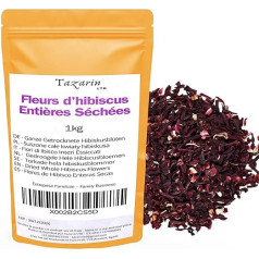 1 кг целых сушеных цветков гибискуса - Каркаде - Интенсивный аромат и вкус - Гладкий и ароматный чай из гибискуса - 100% натуральный, чистый и бе
