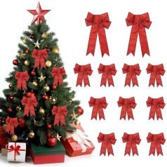 HO2NLE 12 красных бантов на елку, рождественский топпер, бант, блестки, красные рождественские банты, рождественские венки, банты на елку, дверь