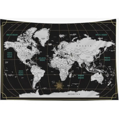 Capsceoll Wall Art Black World Map Tapestry Wall Hanging World Map Hanging Decor Wall Decor 60x50 Inches Black/White