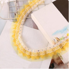 5 ярдов Sequin Lace Ribbon Ruffle Chiffon Border, 5 см Glitter Ruffled Lace Trim, Lace Trim, Decorative Ribbon, Trimming Ribbons for Crafts, Sewing Accessories, Dress, Wedding Decoration, Yellow