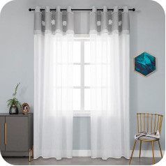 1 пара белых полупрозрачных штор с цветком лотоса и серым подолом для балконной двери гостиной, спальни и детской комнаты 2 панели с люверса