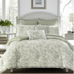 Laura Ashley Home Natalie Sage/Off White Reversible Cotton Duvet Cover Set with Matching Pillow Case with Euro Pillow Case and Throw Pillow Case