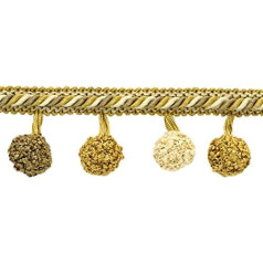 Arbor Collection Pompom Tassel Fringe Trimming with Decorative Rope, Gimplet Head Design (Style # PPFAR-PY) Taupe Gold #AR01 (Brass Gold, Golden Beige, Light Brown) 12 Yards S/11 0 m