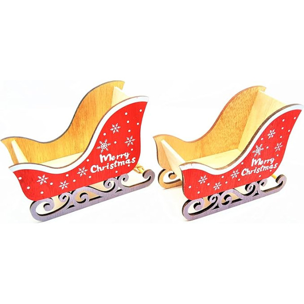 УСЛУГИ 2 x Сани Санта Клауса Подарки Рождественские Украшения 18cm 14cm 8cm Деревянные Ручной Работы