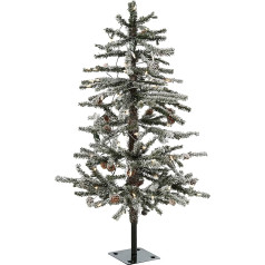 HGTV Home Collection Snow Covered Pine Cone Tree Illuminated with Clear Incandescent Bulbs, Plug, 3 ft, Green