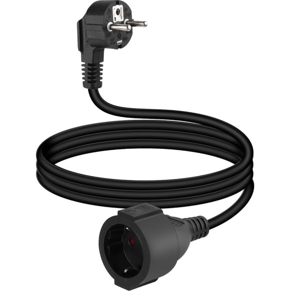 YANBORONSN 90 градусов короткий удлинительный кабель Schuko, 3G 1,5 мм² с защитным контактом от мужчины до женщины, черный