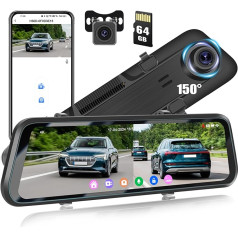 CAMECHO 12 дюймов зеркало Dashcam 4K двойной заднего вида зеркало GPS автомобильная камера с камерой заднего вида и 64 ГБ TF карты с HD сенсорный экран WiFi