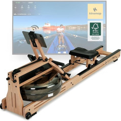 Гребной тренажер SportPlus для дома - Гребной тренажер из дерева с водой - Гребной тренажер из массива дуба, сертифицированного FSC® - Компьютер д