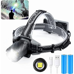 MUGUOY Перезаряжаемый 100 000 люмен светодиодный налобный фонарь, чрезвычайно яркий Xhp 99 налобный фонарь, 4 режима Zoomable водонепроницаемый налобн