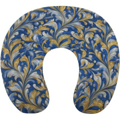 Подушка для путешествий Jubonexis из пены для подголовника, U-образная подушка для шеи в самолете, золотой металлик, синий и белый, цветочный узо