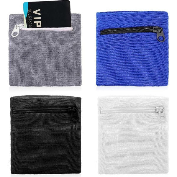 4 Pack Wrist Wallet Lightweight Wristlet Zipper Purse Sportswear Wrist Bag Sweatbands Wrist Bag for Women Men Armband for Running Hiking Workout