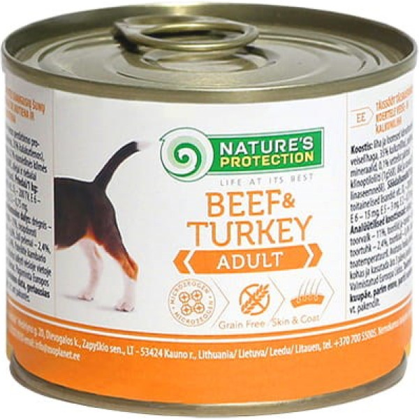 Nature's Protection корм для взрослых собак с говядиной и индейкой 200 г