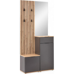 Stella Trading Simple Hallway Wardrobe Set in Artisan Oak Look, Anthracite, современная компактная вешалка для одежды с зеркалом для вашей прихожей, 88 x 195 x 35 см (Ш x В x Г)