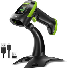 Сканер штрих-кода беспроводной 2D с подставкой: Pro версия с цифровым настроечным экраном и клавиатурой Работает с Bluetooth 2.4G Беспроводной USB ка